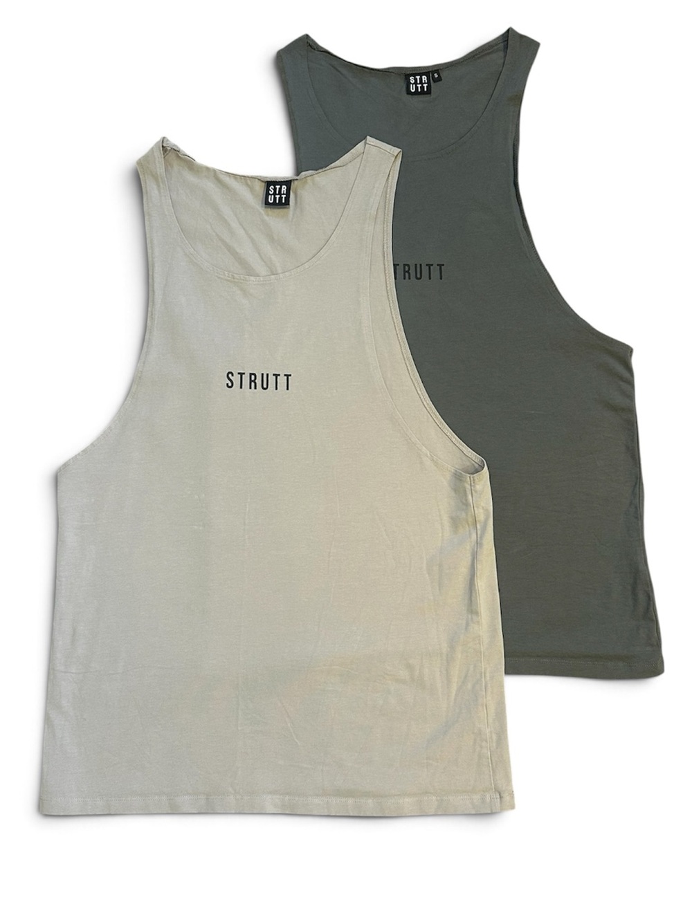 Strut! Men's Tank Tops in Olive Green & Cream - Logo Sleeveless